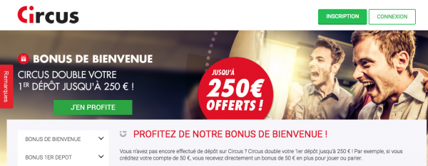 250 euros de bonus vous attendent pour vos paris sportifs chez Circus