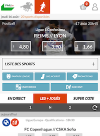 PMU mobile version Page d'accueil