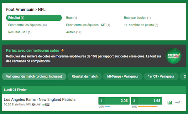 Unibet Cotes Super Bowl