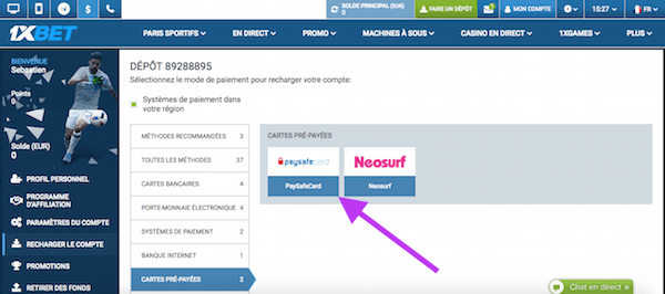Paysafecard 1xBet montant