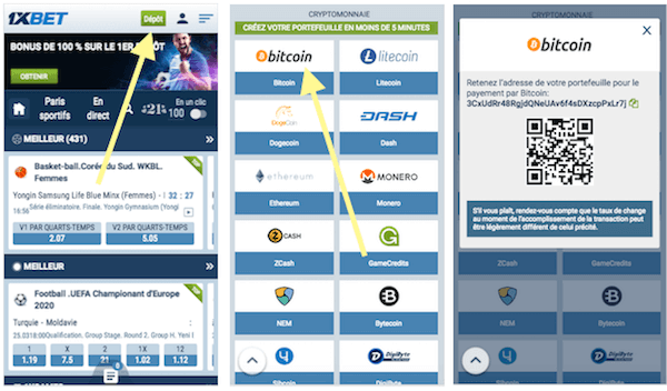 depot bictoin 1xbet mobile