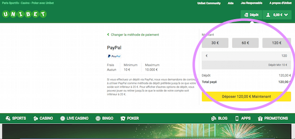 Unibet paypal depot