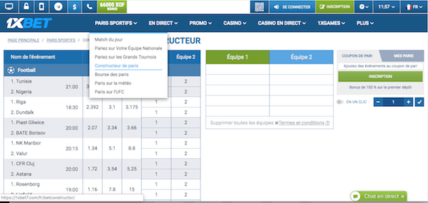 constructeur de paris 1xBet