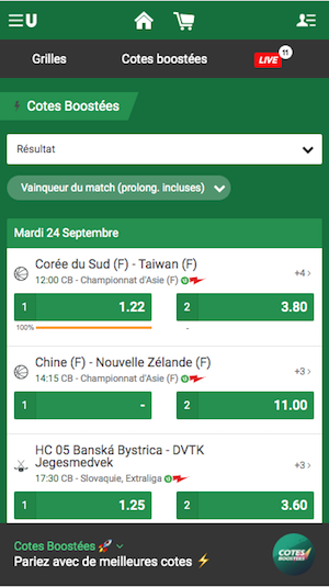 Cotes boostees Unibet