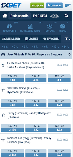 Paris sportifs FIFA avec 1xBet