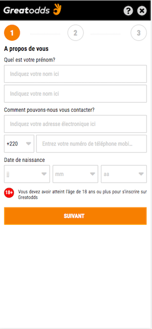 greatodds inscription sur mobile