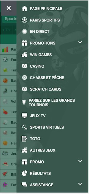 betwinner menu mobile