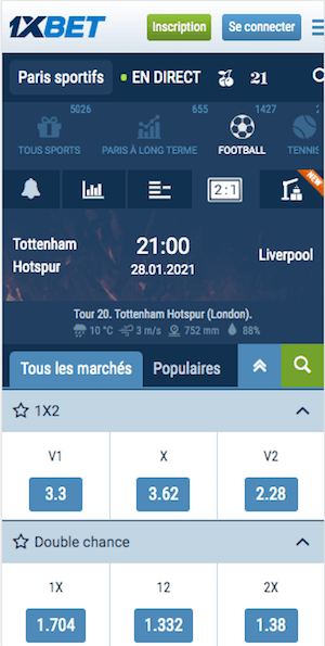 tottenham liverpool 1xbet