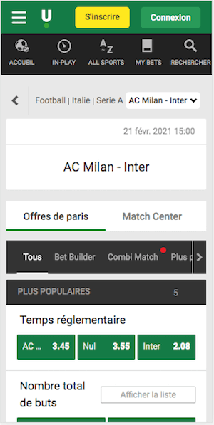 ac vs inter avec unibet