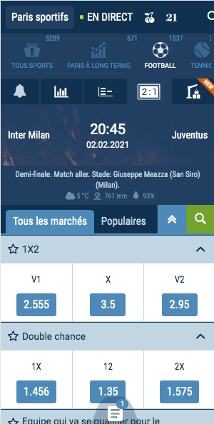 inter vs juve paris sportifs