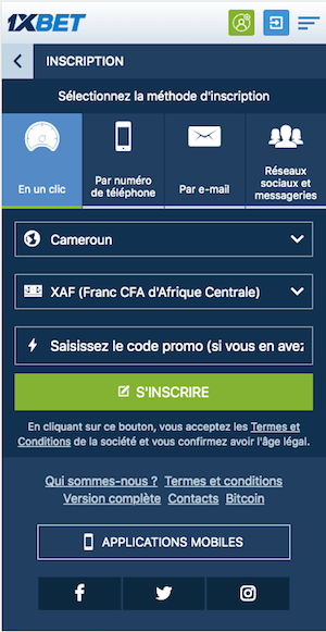 1xbet cameroun inscription