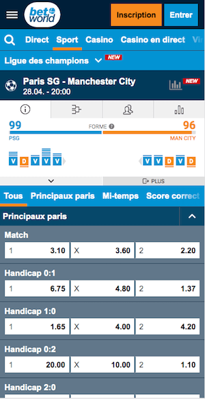 cotes psg man city