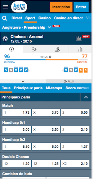 parier Chelsea vs arsenal