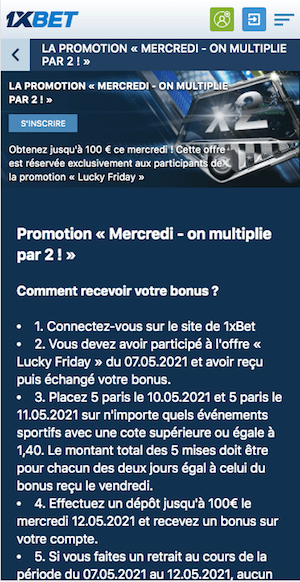 1xbet promo depot mercredi