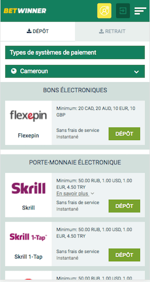 betwinner cameroun depot