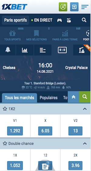 cotes et promo chelsea vs crystal palace