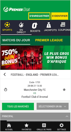 parier man city vs arsenal avec Premier Bet