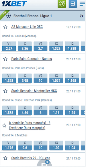 cotes ligue 1 chez 1xbet