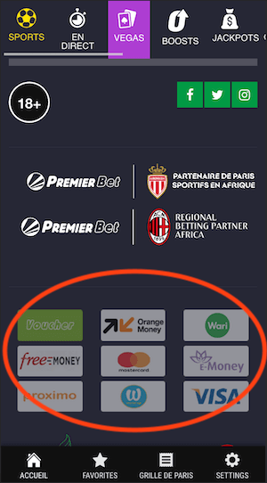 premier bet paiement sur mobile