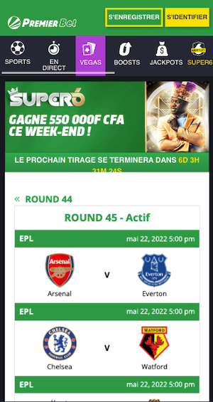 super 6 round 45 avec Premier Bet