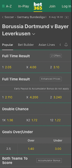 cotes borussia dortmund vs bayer leverkusen