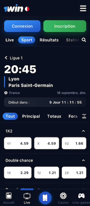 cotes lyon vs psg 18 septembre 2022