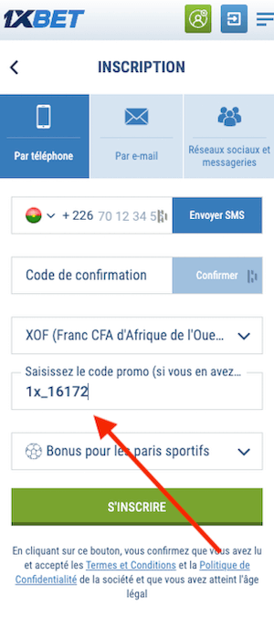 1xBet Burkina code promo pour inscription