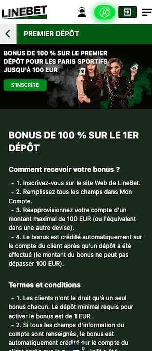 Linebet bonus sur mobile