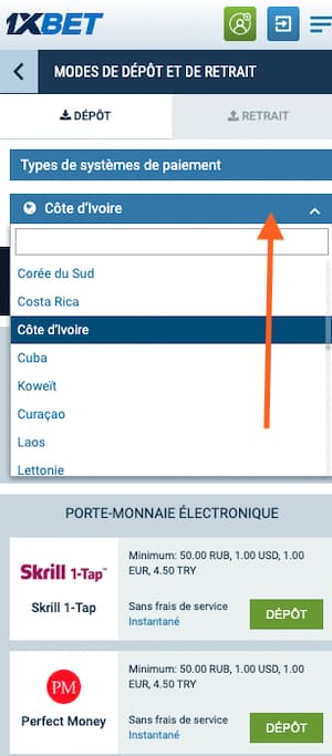 1xbet ci paiement