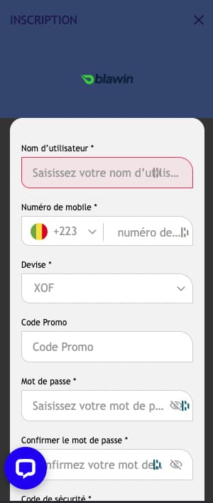 Blawin inscription sur mobile