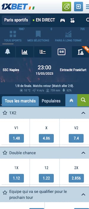 naples vs francfort cotes 1xbet