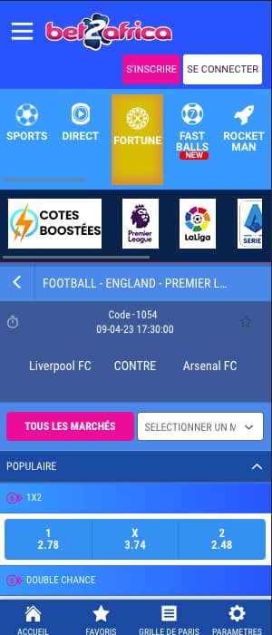 cotes liverpool vs arsenal chez bet223