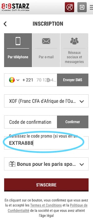 888starz senegal code promo inscription