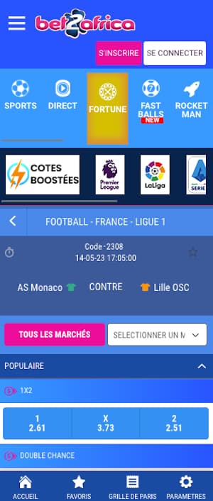 cotes pour parier as monaco vs losc