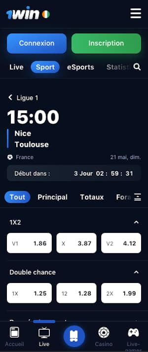 ogc nice vs toulous cotes 1win