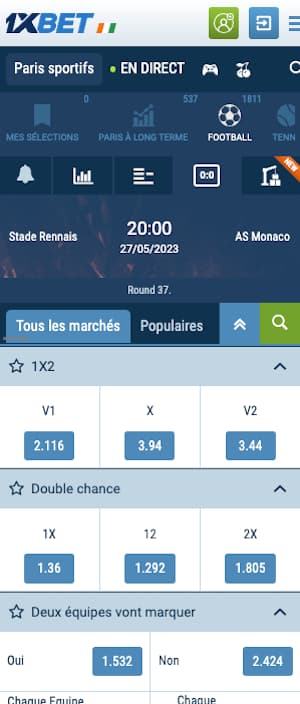 parier rennes monaco avec 1xbet