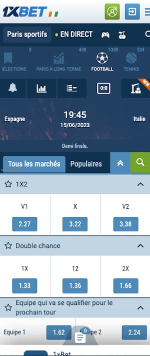 cotes espagne vs italie avec 1xbet 