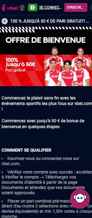 vbet bonus bienvenue