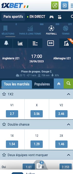 cotes angleterre u21 vs allemagne u21 avec 1xbet 