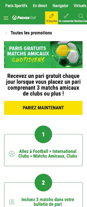 promo matchs amicaux avec premier bet