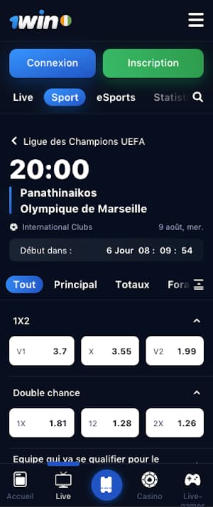 cotes pana vs marseille avec 1win