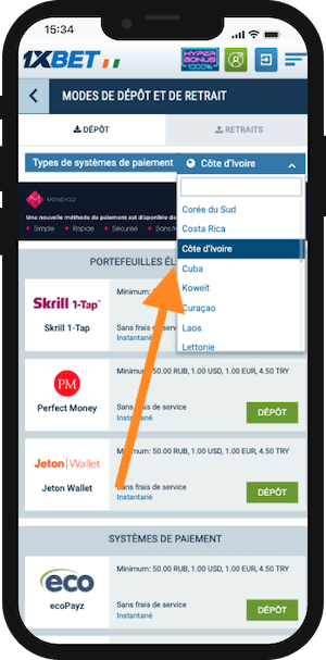 1xbet ci paiement
