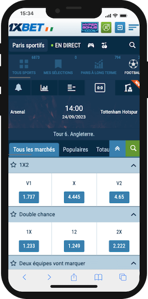 cotes arsenal tottenham sur 1xbet