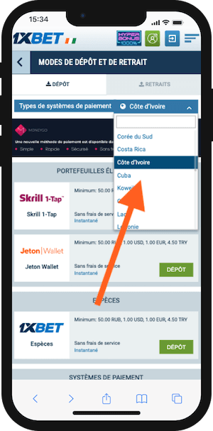 1xbet paiements sur mobile 