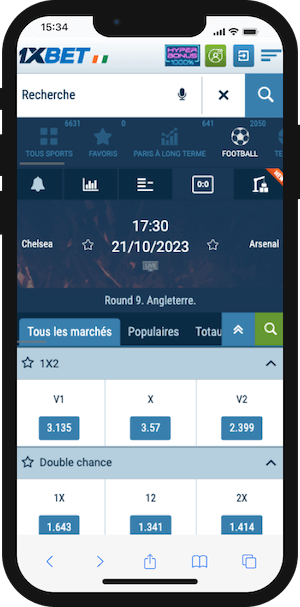 cotes chelsea vs arsenal avec 1xbet 