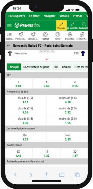 cotes nerwcastle vs psg avec premier bet