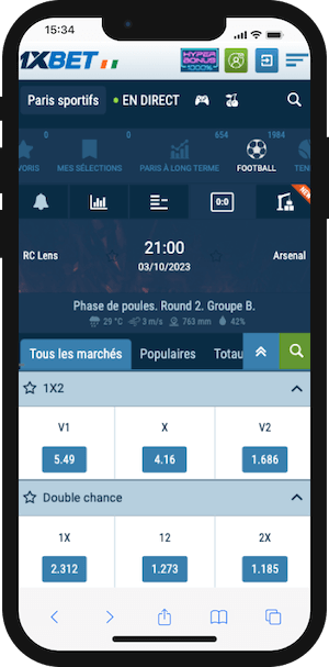 cotes rc lens vs arsenal avec 1xbet