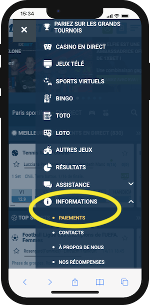 ou trouver les paiements sur 1xbet