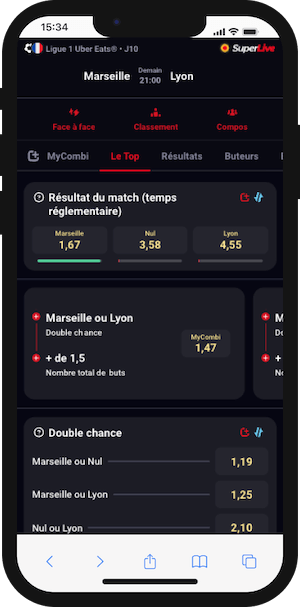 cotes marseille vs lyon sur betclic