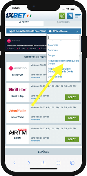 1xbet rdc paiements